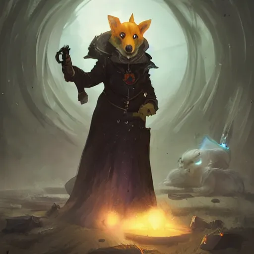 Image similar to a corgi warlock illustration by greg rutkowski