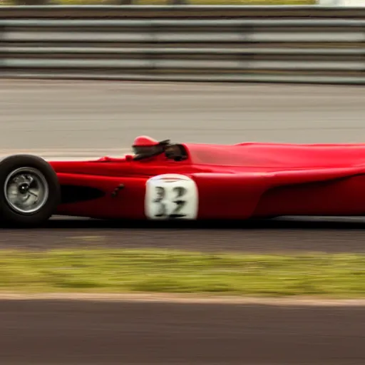 Image similar to an old rusty super car driving through a race track, dramatic, motion blur