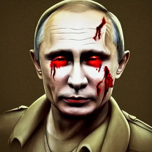 Image similar to Portrait of Vladimir Putin as a zombie, top image of all time on /r/ConceptArt subreddit