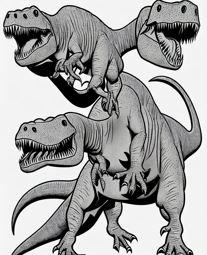 Image similar to one trex dinosaur, symmetrical, accurate, simple clean lines, black and white, coloring book, comic book, graphic art, line art, vector art, by martina matteucci, pavel shvedov, peter lundqvist, diane ramic, christina kritkou, artstation