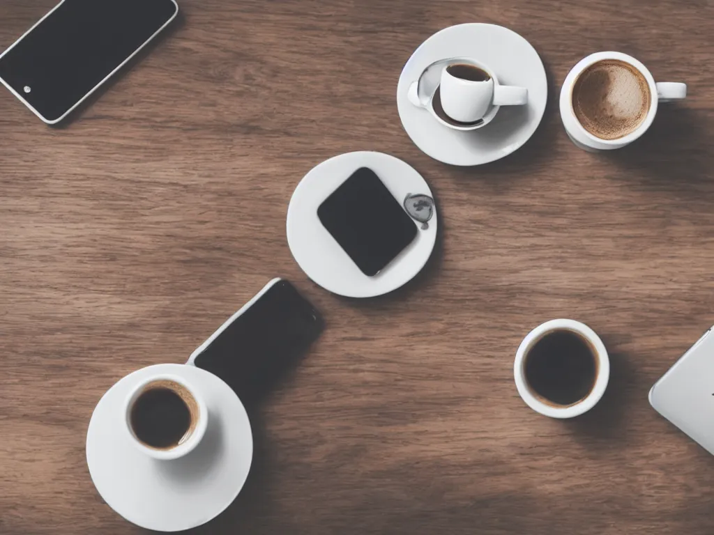 Image similar to coffee cups and smartphones on table