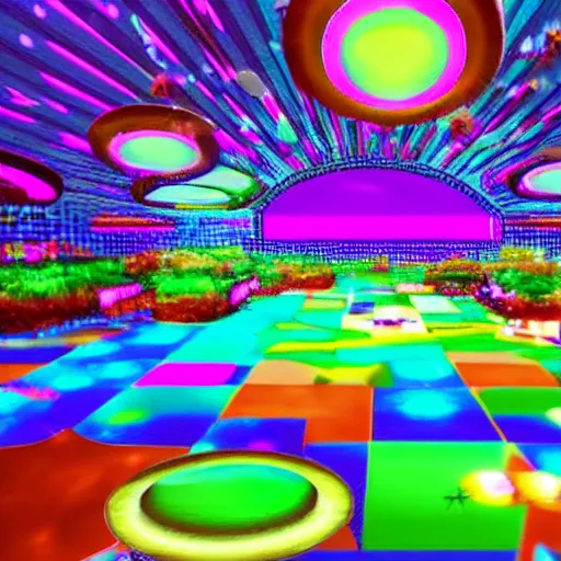 Prompt: a disco themed virtual trippy world