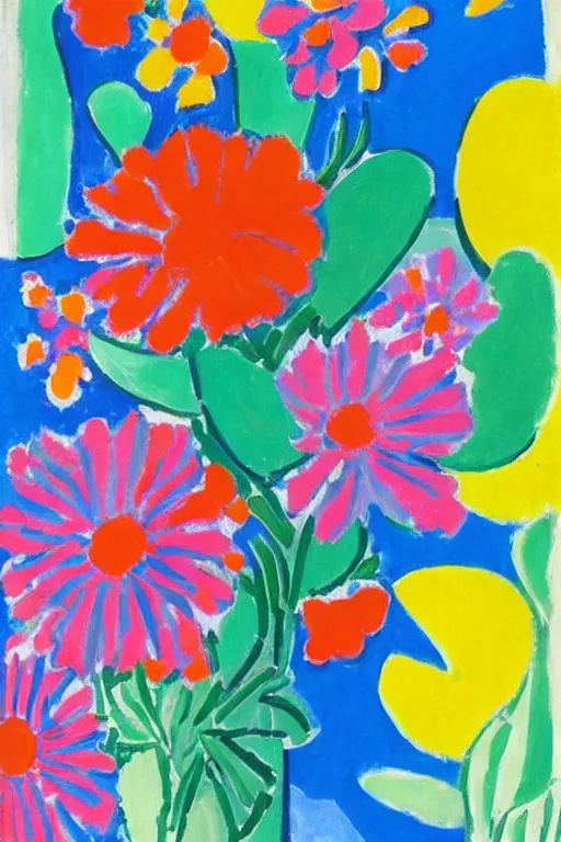 Prompt: matisse style bloom flowers, modern, eclectic, illustration,