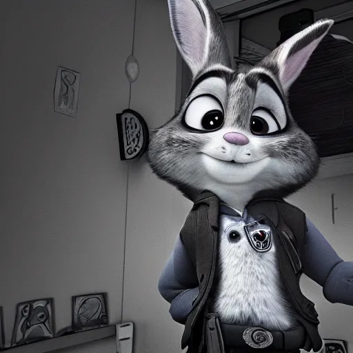 Image similar to Gritty black and white mugshot of Judy Hopps from Zootopia