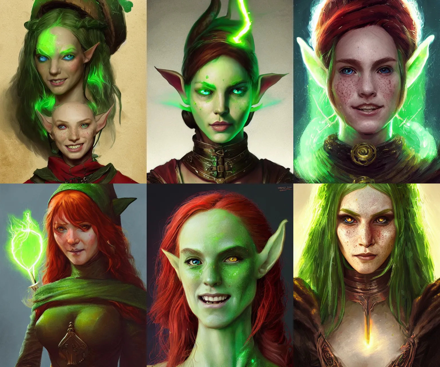 portrait of a female elf warlock, glowing green eyes, | Stable ...