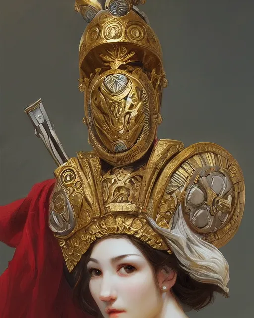 Prompt: portrait of an ancient greek character in intricate ornate armor with a smooth white mask, by ilya kuvshinov, by thomas lawrence, by bayard wu, trending on artstation, masterpiece