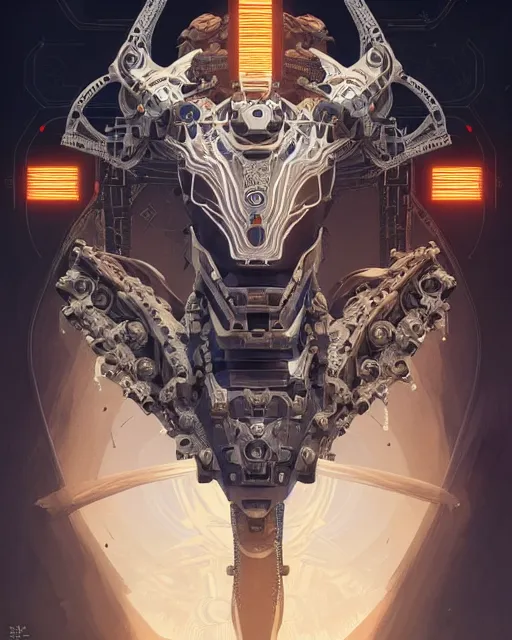 Prompt: symmetry!! portrait of a machine from horizon zero dawn, machine face, decorated with pharoanic motifs, intricate, elegant, highly detailed, digital painting, artstation, concept art, smooth, sharp focus, illustration, art by artgerm and greg rutkowski and alphonse mucha, 8 k