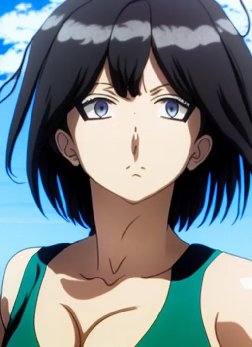 Image similar to film still portrait of fubuki from one punch man, wearing two - piece swimsuit, closeup at the faces, ilya kuvshinov, finely detailed feature, anime, deroo, pixiv top monthly, trending on artstation, cinematic, danbooru, zerochan art, kyoto animation