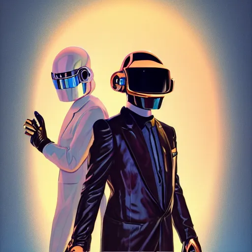 Image similar to daft punk but they're little kids, mucha, mayhem, illustration, by James Jean, artgerm, octane render, by John Coltrane and Marc Simonetti, Manic, inspired by Greg rutkowski, colorful, studio lighting, high detail of the face, full body