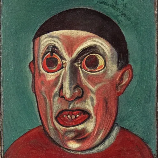 Image similar to portrait of alexander abdulov, with a red eyes, satanic body, head of old man