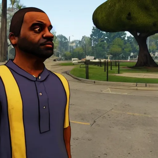 Prompt: franklin from gta 5 looking at a portal that leads him to real life