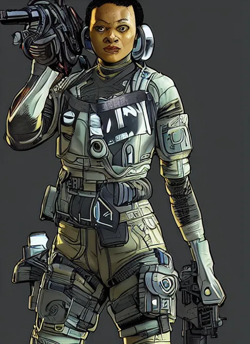 Prompt: selina igwe. apex legends cyberpunk spy stealth suit. concept art by james gurney and mœbius. gorgeous face.