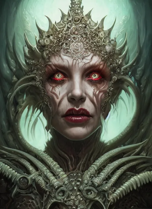 Image similar to a hyper detailed face portrait of the queen of blades, diablo 4 lilith, sideshow figurines, cthulu, by tom bagshaw, artgerm, dorian cleavenger, greg rutkowski, wlop, astri lohne, zdzisław beksinski trending on artstation