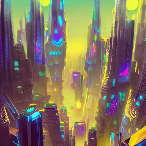 Image similar to futuristic city, colourful, trending on artstation