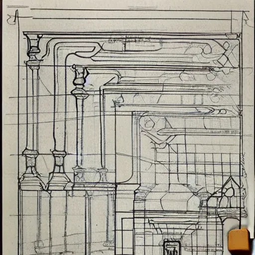 Image similar to blueprints of the first big mac sketch by leonardo davinci