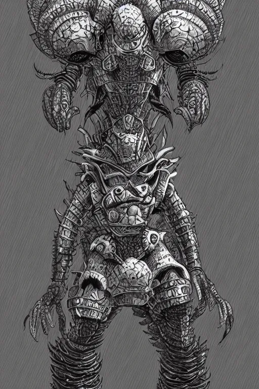 Image similar to armoured warrior mushroom monster, symmetrical, highly detailed, digital art, sharp focus, trending on art station, amber, kentaro miura art style