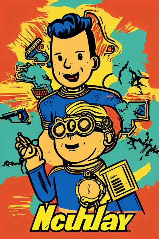 Image similar to fallout 7 6 retro futurist illustration art by butcher billy, sticker, colorful, illustration, highly detailed, simple, smooth and clean vector curves, no jagged lines, vector art, smooth andy warhol style