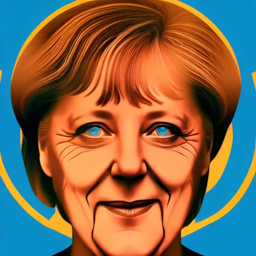 Image similar to smiling, happy, beautiful, intelligent, powerful, angela merkel, loving eyes, fully clothed, wise, beautiful, dramatic lighting, sharp focus, art deco patterns by stanley artgerm, retro futurism, dramatic lighting, trending on artstation, flat colour, geometric curves, gradient filter