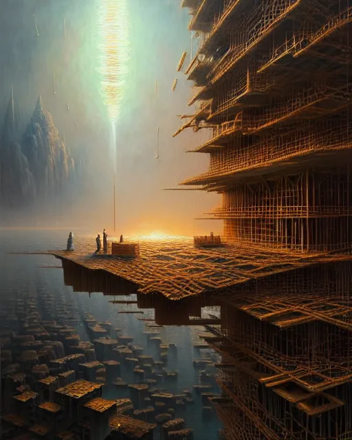 Image similar to a hyper - detailed 3 d render like a oil painting of the construction of a unified theory, surrealism!!!!! surreal concept art, lifelike, photorealistic, digital painting, aesthetic, smooth, sharp focus, artstation hd, by greg rutkowski, bruce pennington, valentina remenar and asher duran,