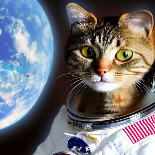 Prompt: high resolution photo of an astronaut cat in a rocket