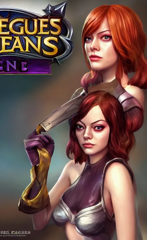 Image similar to Emma Stone as a character in the game League of Legends, with a background based on the game League of Legends, detailed face, old 3d graphics