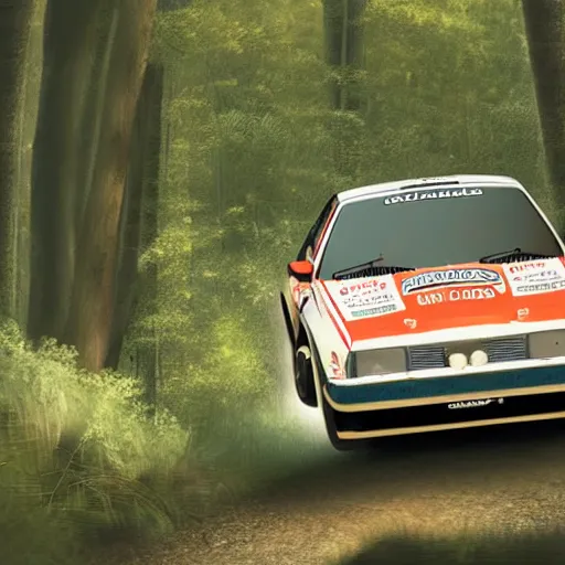 Prompt: 1990 rally racing through a forest, photorealistic, detailed, uhd,
