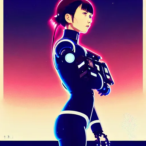 Image similar to side portrait scifi cyborg girl with robotic parts and spacesuit | | head only in center of image, audrey plaza, fine detail!! anime!! realistic shaded lighting!! poster by ilya kuvshinov katsuhiro otomo ghost - in - the - shell, magali villeneuve, artgerm, jeremy lipkin and michael garmash and rob rey