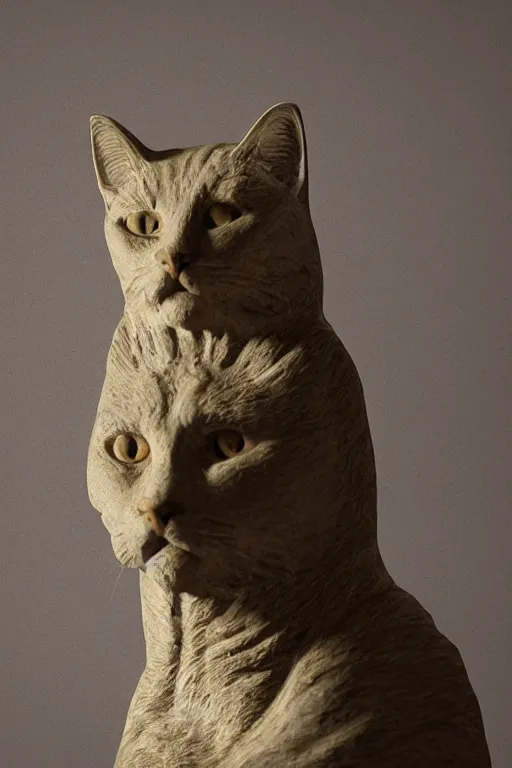 Image similar to a greek statue of a cat, cinematic, Studio lights, hyperrealistic