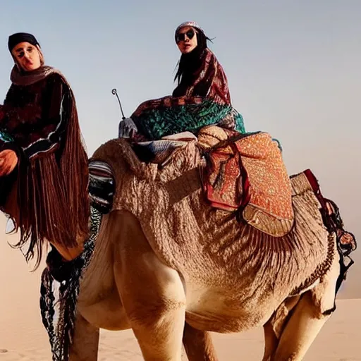 Image similar to billie eilish riding a camel