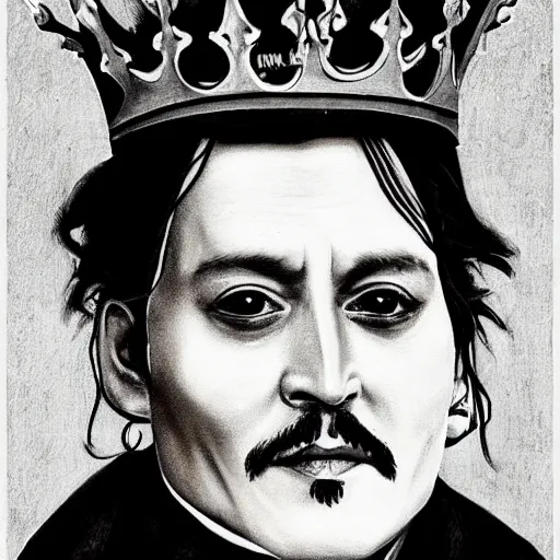 Image similar to johnny depp as king louis xi in the style of romanticism, high detailed, regal portrait
