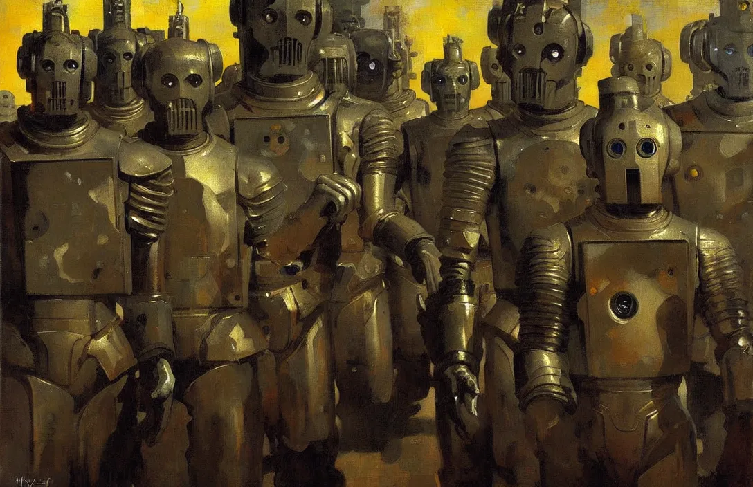 Image similar to march of the cybermen, detailed painting, epic lighting, by ilya repin, phil hale and kent williams