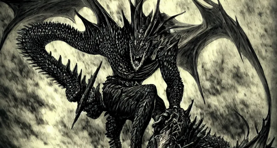 Image similar to Dragon from Skyrim in berserk manga by Kentaro Miura