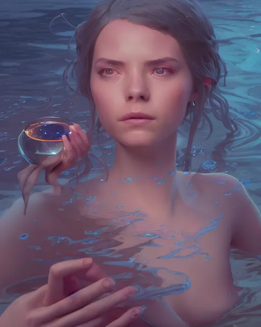 Prompt: highly detailed vfx portrait of a witch casting water magic, unreal engine, greg rutkowski, loish, rhads, beeple, makoto shinkai and lois van baarle, ilya kuvshinov, rossdraws, tom bagshaw, alphonse mucha, global illumination, detailed and intricate environment