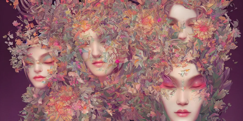 Image similar to breathtaking detailed concept art painting kaleidoscope art deco pattern of blonde faces goddesses amalmation flowers, by hsiao - ron cheng, bizarre compositions, exquisite detail, extremely moody lighting, 8 k