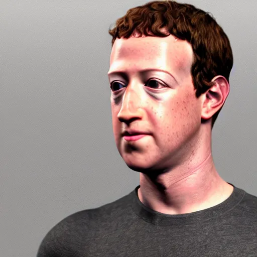 Image similar to hyperrealistic render of mark zuckerberg, creepily realistic lots of detail cg render cinema 4 d