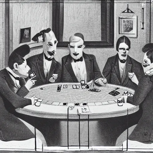 Prompt: photo of cats playing poker