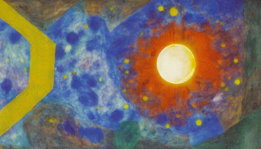 Image similar to the sun being blocked by a hexagon in space, planet earth in the foreground, painted by miro