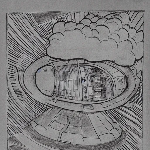 Image similar to Thor in a spaceship, ancient Japan drawing