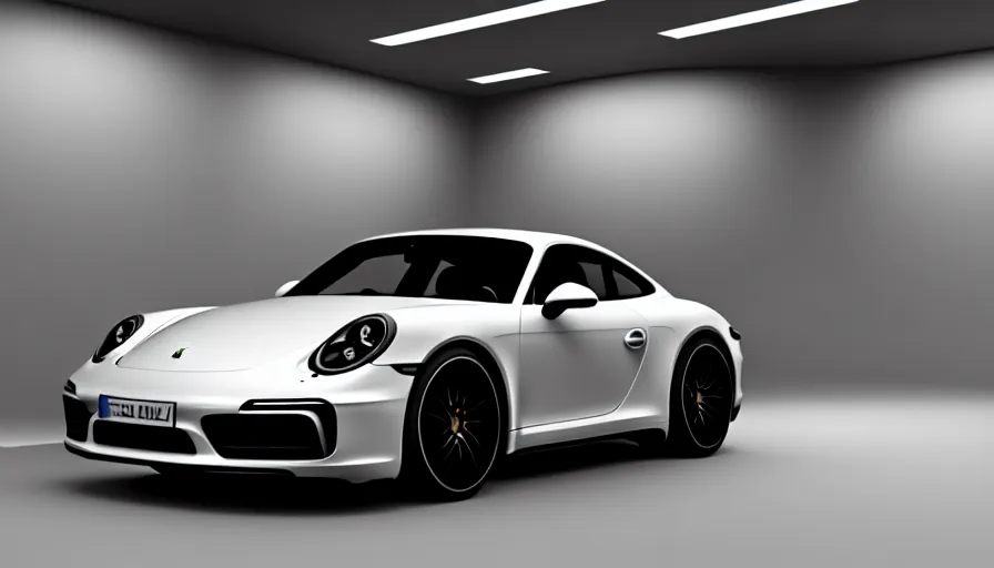 Image similar to Porsche designed by Apple, studio light, octane render