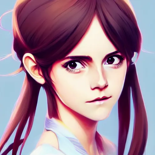 Image similar to anime portrait of emma watson as an anime girl by Stanley Artgerm Lau, WLOP, Rossdraws, James Jean, Andrei Riabovitchev, Marc Simonetti, and Sakimichan, trending on artstation