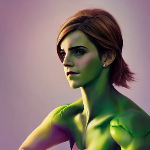 Prompt: emma watson as she hulk, realistic, intricate, elegant, art by artgerm and wlop