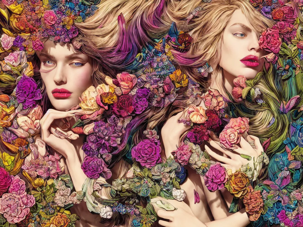 Image similar to fragrance advertising campaign by bernie wrightson, saturated colors, highly detailed, intricate