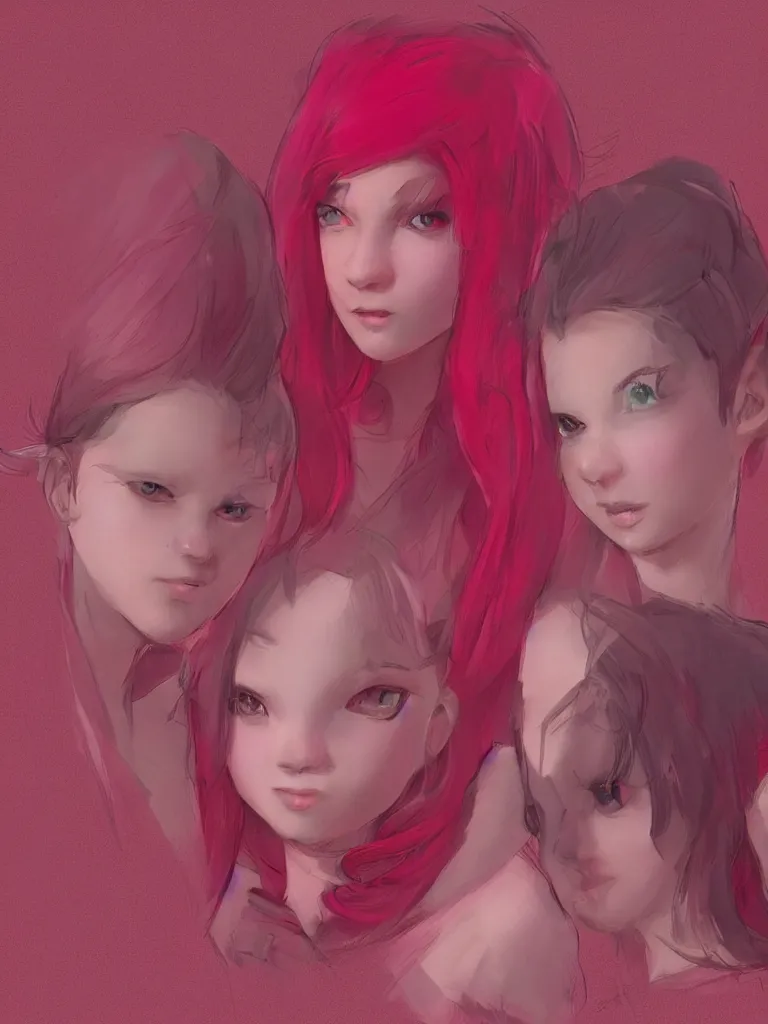 Image similar to pink and red twins by Disney Concept Artists, blunt borders, golden ratio