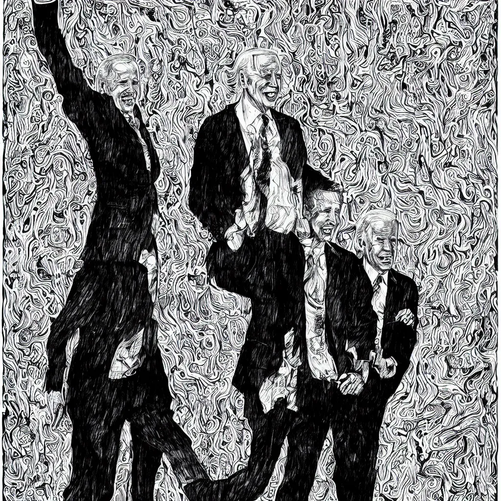 Image similar to Joe Biden full body portrait, body horror, black and white Illustration by Junji Ito