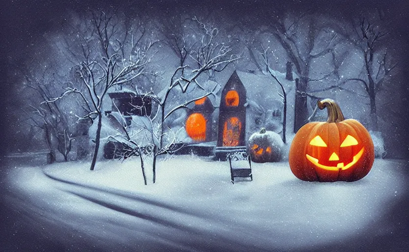 Prompt: “snowy halloween, digital art, award winning”