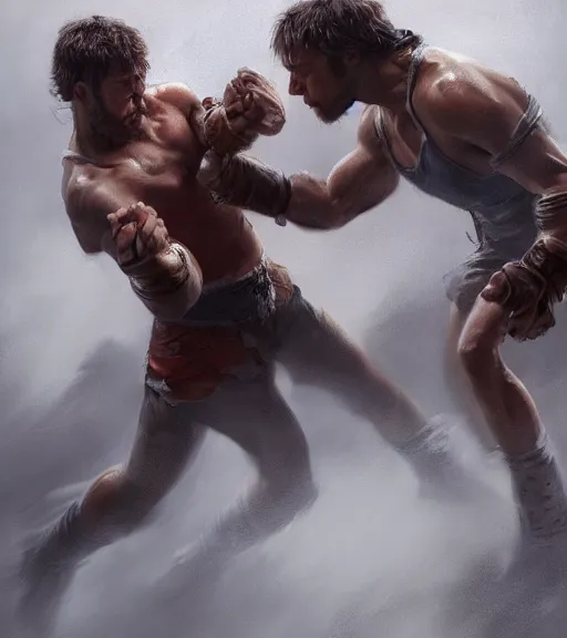 Image similar to high quality high detail painting by alberto mielgo and jaime jones, fight scene, cinematic, hd