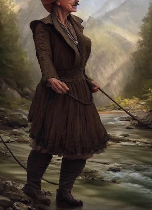 Prompt: photo of a gorgeous old young woman dressed as a man, climbing a river in the style of stefan kostic, realistic, sharp focus, 8k high definition, insanely detailed, intricate, elegant, art by stanley lau and artgerm