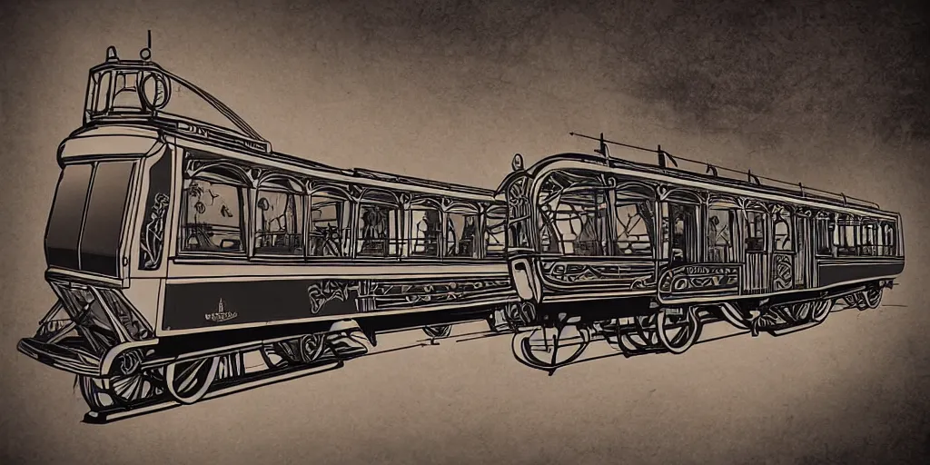 Image similar to retro streamline train in the shape of a cone covered with gothic ribs in the Art Nouveau and Gothic style, Warhammer style