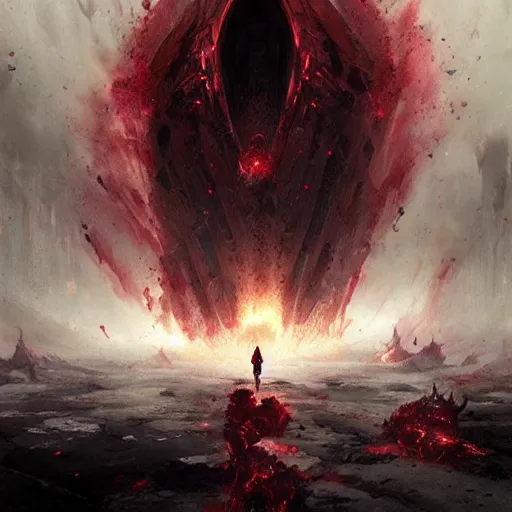 Image similar to tears of blood and space fall into the abyss of demons and hells, Greg Rutkowski