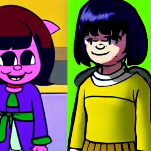 Image similar to kris from deltarune and lucy loud comparing bangs